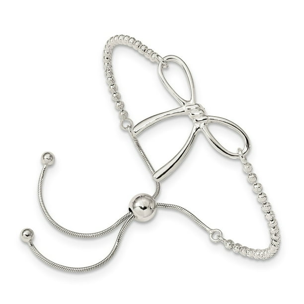 Sterling Silver Dia Cut Adjustable Bow Bracelet Sterling Silver Dia Cut Adjustable Bow Bracelet